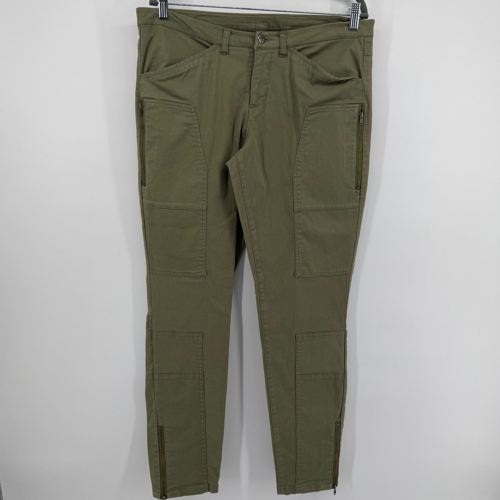 Sundance Utility Pants Women 35 Olive Green Cargo Moto Skinny Ankle Zip Cotton